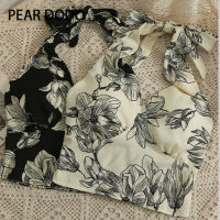 PEAR DODO เสื้อกั๊กสำหรับผู้หญิงคอวีสำหรับห้อยคอแขนกุด Sablon Bunga เกาหลี