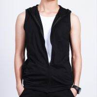 Spring and summer sports nut waistcoat sleeveless vest male cultivate ones morality even cap fitness vest vest zipper big yards thin coat