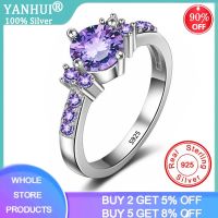 【♘COD Free Cas♘】 TE4QDQ SPECIALTY STORE Yanhui แหวนคริสตัลสีม่วงอัญมณี925เงินสำหรับผู้หญิงแหวนเงินแข็งแรงแหวนอเมทิสต์แหวนคอคทาล