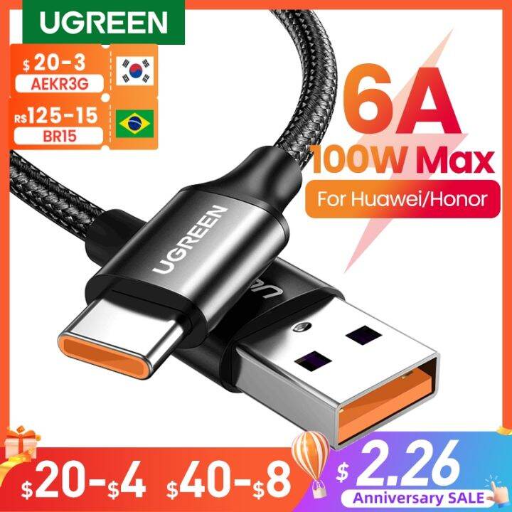 สาย-ugreen-6a-5a-usb-ชนิด-c-ซูเปอร์ชาร์จเร็ว3-0ชาร์จเร็วสายดาต้า-type-c-สำหรับ-p20-huawei-p30-pro