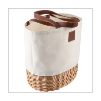 1 PCS Picnic Basket Picnic Tote Bag Sturdy Woven Base &amp; Canvas Beach Tote Bag with Drawstring Closure,Durable Straps