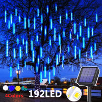 Outdoor Solar Meteor Shower Christmas Lights 8 Tubes 192 Led Hanging String Lights For Garden Tree Holiday Party Decoation Lamp