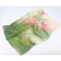 Jifang Spring Summer Lotus Flower Prints Georgette Scarf Light Thin Floral Scarves Shawl 7 Colors 160x50cm WJ82