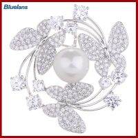 Bluelans®Women Brooch Suit Coat Collar Brooch Butterfly Rhinestone Faux Pearl Decor Hollow Out Wreath Shape High-end Luxury Stainless Lightweight Lady Clothes Jewelry