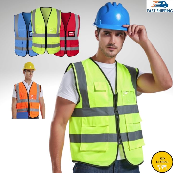 Reflective Safety Vest with Pocket Zip Vest Safety Jacket Unisex Baju ...