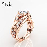 ❤Skute เครื่องประดับแหวนเพชรหรูหรา 14K Rose Gold Style Twist Princess แหวนหมั้นงานแต่งงาน