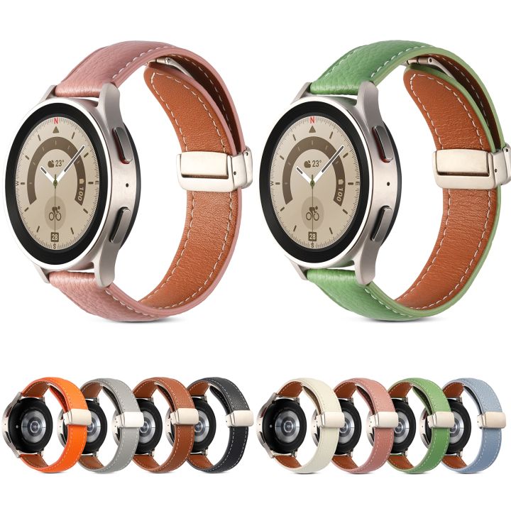 สำหรับนาฬิกา-realme-3-amazfit-gtr4-4-pro-สายรัดนาฬิกาหนังของแท้หัวเข็มขัดพับอเนกประสงค์-สีส้ม-ขายเอง