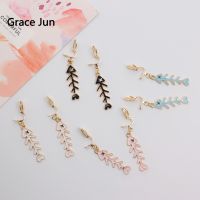 Grace Jun Personality Enamel Fish Bone Clip on Earrings for Female Temperament Korean Style No Pierced Ear Clip Anti allergy