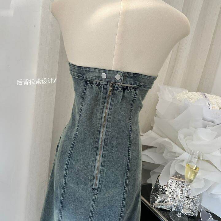 hot-sell-2023-spring-summer-womens-new-denim-dress-summer-y2k-clothes-vintage-blue-washed-smocked-slim-denim-a-line-dress-24h-shipping