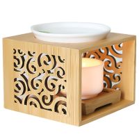 Wooden Bamboo Hollow Fragrance Lamp Oil Furnace Burner Candle Holder Elegant and Attractive Home Office Decoration