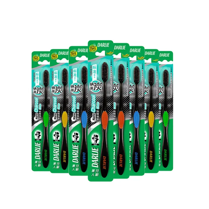 Black toothbrushes with deep and clean carbon filaments and 8 pieces of