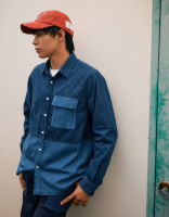 [MOO 9/23] Washed Denim Patchwork Shirt เสื้อเชิ้ตผู้ชาย แขนยาว แต่งกระเป๋าหน้า ปัก M ที่อก แต่งตัดต่อผ้ายีนส์สองเฉดสี ผ้าเดนิมฟอกพิเศษ