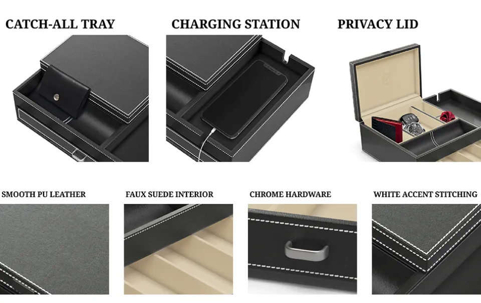 Admiral - Big Dresser Valet Box Organizer with Large Smartphone Charging  Station