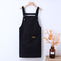 Fashion Unisex Work Apron For Men Canvas Black Apron Bib Adjustable Cooking Kitchen Aprons For Woman With Tool Pockets