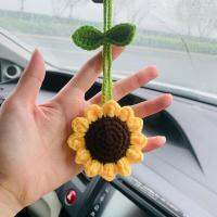 【CW】Handmade Plush Crochet Sunflower Car Mirror Hangings Accessories Auto Styling Decoration Rearview Mirror Knitted Pendant