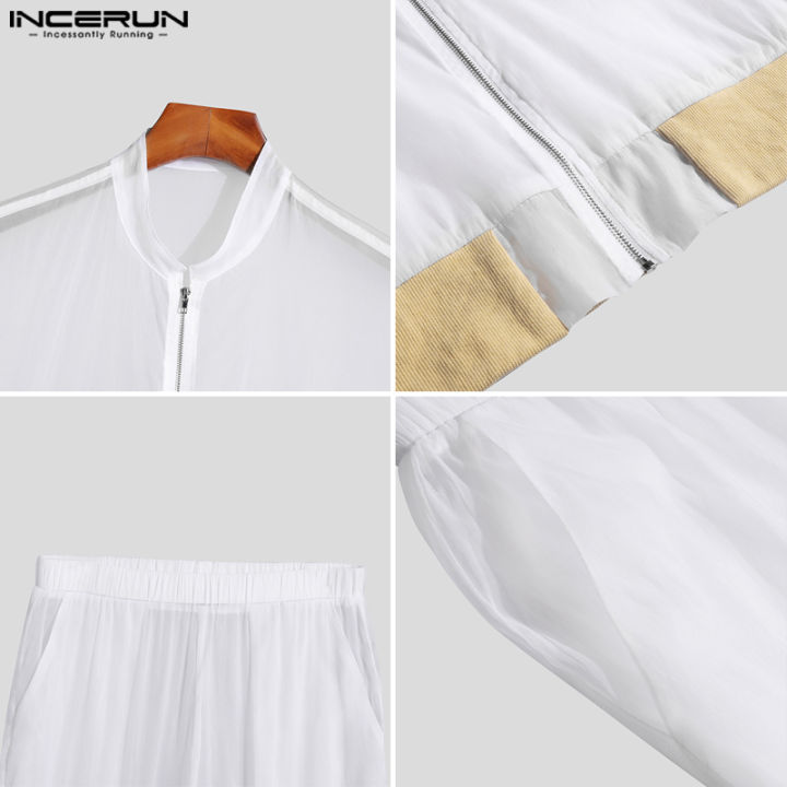 incerun-เสื้อแจ็คเก็ตแขนยาวซีทรูสำหรับผู้ชายชุดวอร์มกางเกงขายาวชุดเลานจ์-ชุดลำลอง-3