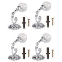 4 PCS Clear Crystal Curtain Holdbacks Wall Mounted Tassel Curtain Tieback Hook Drapery Tiebacks Clothes Coat Hat Towel Hanger Holder (Silver)