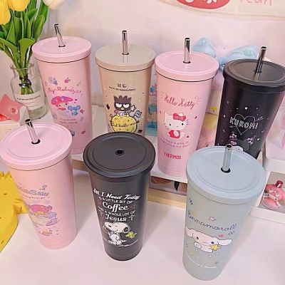Sanrio Kuromi Cinnamoroll 304 stainless steel Gold Wire large capacity straw coffee thermos cup cartoon cup