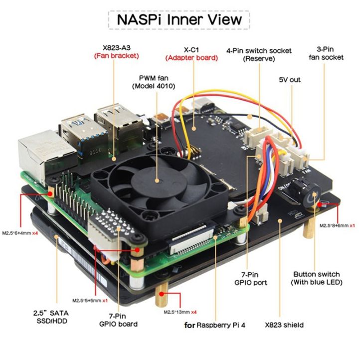 naspi-kit-metal-case-x823-expansion-board-x-c1-board-replacement-accessories-pwm-fan-for-raspberry-pie-sata-hdd-ssd-hard-disk-nas-storage-server