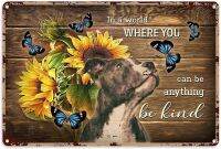 Mulrcks Sunflower Gifts Pitbull With Butterfly And Sunflower Metal Sign Decor Tin Aluminum Sign Wall Art Metal Poster For Garden