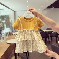 COD DSFERTEREERRE Newborn Baby Floral Western Style Princess Dress Short-sleeved Skirt Summer Jumpsuit