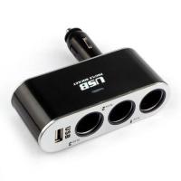 Polestar Car Charger ช่องขยายจุดบุหรี่ 3 ช่อง &amp; 1USB รุ่น WF-0100(สีดำ)