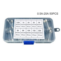 50 pcsset, glass fuse, 6x30mm, 250 V, 0.5A, 1A, 2A, 3A, 5A, 6A, 8A, 10a