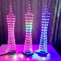 โคมไฟจอแสดงผล LED Tower ที่มีสีสันรีโมทคอนโทรลอินฟราเรดอิเล็กทรอนิกส์ DIY ชุดเพลงสเปกตรัมบัดกรี DIY ของเล่นฝึกสมอง