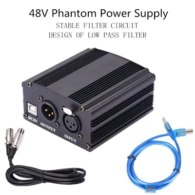 48V Phantom Power Adapter XLR Cable For Condenser Microphone Studio Recording Phantom Power For BM 800 Condenser Mic