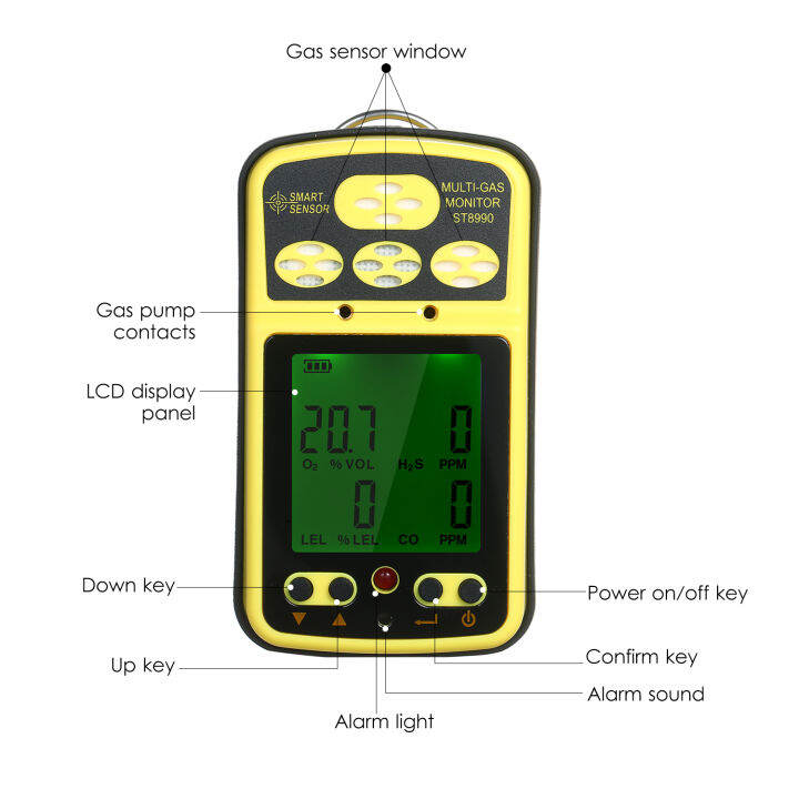 smart-sensor-st8990-multi-gas-monitor-rechargeable-4-in-1-o-lel-co-h-s-gas-detector-tester-sensor-with-backlight-alarm-function-lcd-display-eu-plug