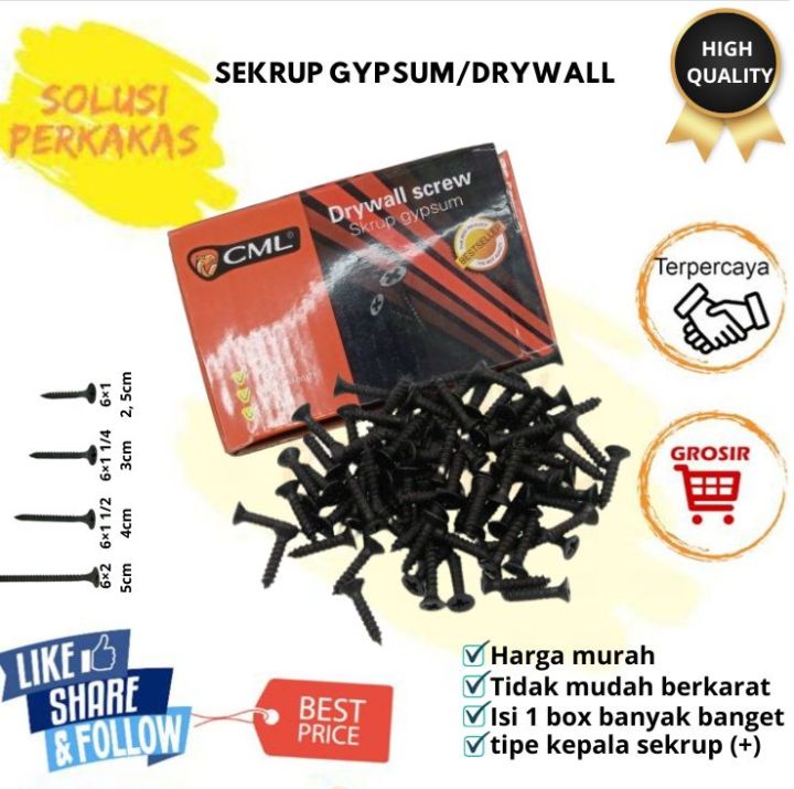 Sekrup Skrup Gypsum Ulir X Inch Cm Cm Cm Cm Wallboard Gipsum Lazada Indonesia