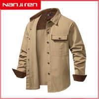 Nanjiren ผู้ชายกลางแจ้งยุทธวิธีกองทัพเสื้อแขนยาวลำลอง Anti-Pilling Breathable Cotton Flannel หลวมปีนเขาเสื้อเดินป่า