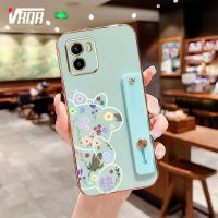 VRQR เคสโทรศัพท์หมีน่ารักพร้อมขายึดสีเดียวกันสำหรับ Vivo Y15A Y15S Y01 Y01A  V2120 V2134 ซิลิโคนนิ่มตัวปกป้องกล้องถ่ายรูปกันกระแทกด้านหลัง