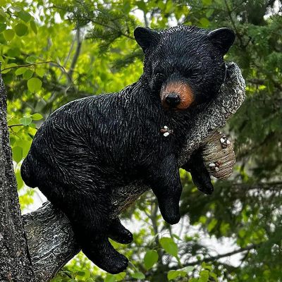 Cute Bear Napping Hanging Out in A Tree Sculpture Funny Black Bear Cub Napping Hanging Out in A Tree Figurine Cute Bear Napping Hanging Out