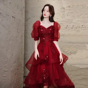 Red ball gown with on sale sleeves