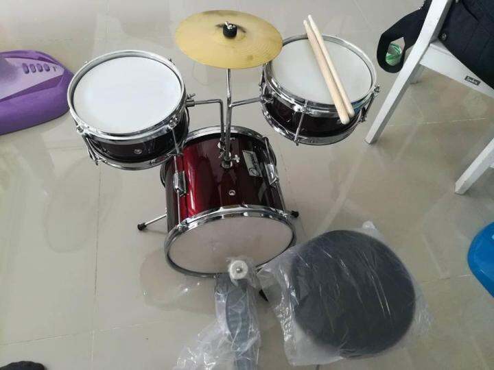 กลองชุดเล็ก-กลองเด็ก-junior-drum-set-แบรนด์-overspeed-สีแดงเปลือกมังคุด-ครบชุดพร้อมเล๋น-แถม-ไม้กลอง-1-คู่-เก้าอี้กลอง-1-ตัว