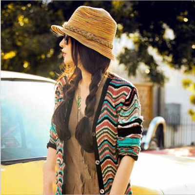 Korean Style Women Straw Panama Cap Girl Bohemian Dress Hat Summer Outdoor Outing Fishing Breathable Sun Cap
