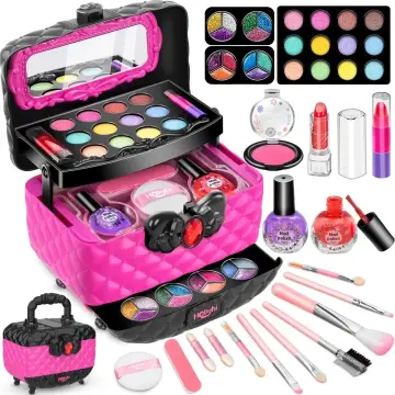 32Pcs Make Up Set for Kids Non Toxic Toys Girl Princess Makeup Kit Washable  Non Toxic Make Up Kit Toy Set with Mirror Retro Beauty Makeup Box