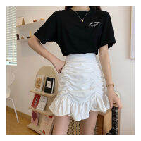 Ruched Ruffle Mini Skirt เอวสูง A Line Soft Fashion Elegant Short Ruffle Ruched Bodycon Skirts