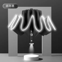 For Xiaomi Automatic Umbrella with Reflective Stripe Reverse Led Light Umbrella Academy 10 Ribs 3-folding Inverted Umbrella.