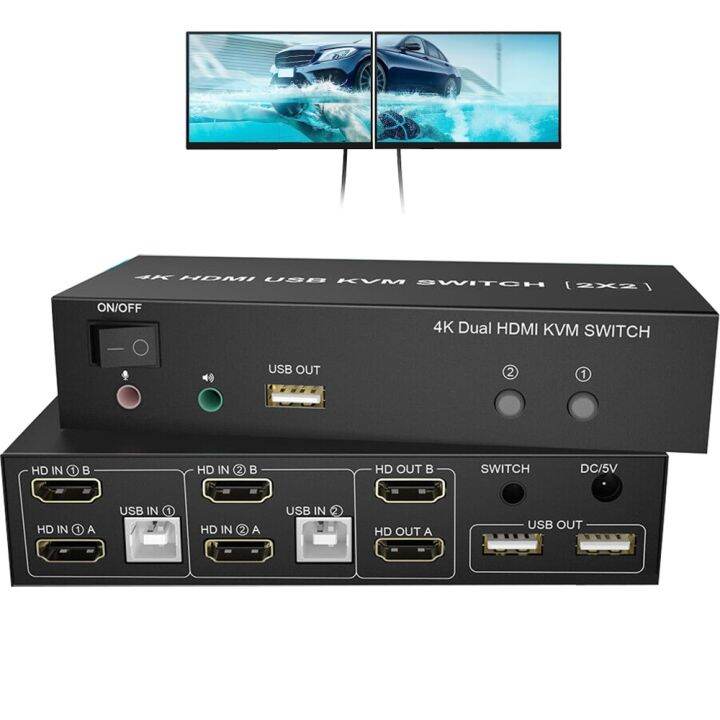 Dual Monitor HDMI KVM Switch 4K 60Hz 2 Port USB HDMI 2.0 KVM Switcher 2