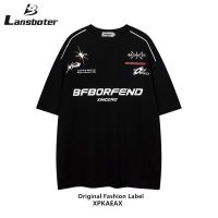 Lansboter เสื้อยืดแขนสั้นผู้ชายพิมพ์ลายเสื้อฮู้ดแขนยาวลำลองคอกลม