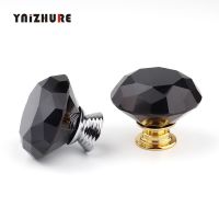 ♦❡ 40mm Kitchen Cabinet Diamond Shape Design Black Crystal Glass Knobs Gold/Silver Handle Minimalist Cupboard Pulls Drawer 1Pcs