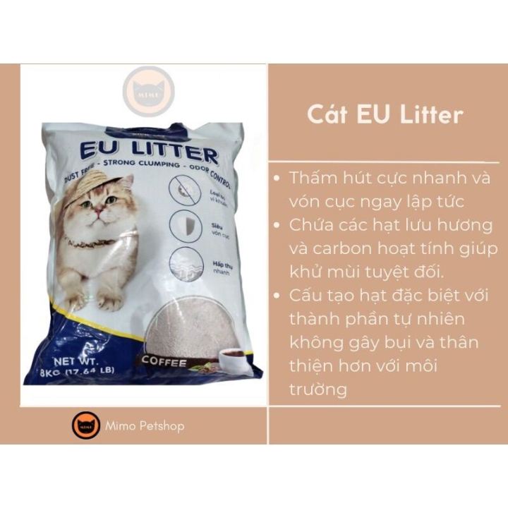 Tìm kiếm một loại cát vệ sinh tiện lợi cho mèo 8kg của bạn? EU Litter cát cho mèo 8kg sẽ là lựa chọn hoàn hảo. Với khả năng hút ẩm tuyệt vời và không làm bụi, sản phẩm này sẽ giúp bạn tiết kiệm thời gian và công sức trong việc vệ sinh chuồng mèo.
