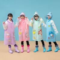 Kids เสื้อกันฝนเด็กใหม่ที่มีตำแหน่งกระเป๋านักเรียน EVA Raincoat แถบสะท้อนแสงหนาเสื้อกันฝนชิ้นเดียวรูปแบบสัตว์