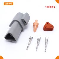 【CW】 10Kits Male 3 Pin Deutsch Car Sealed Plug Sets DT04-3P