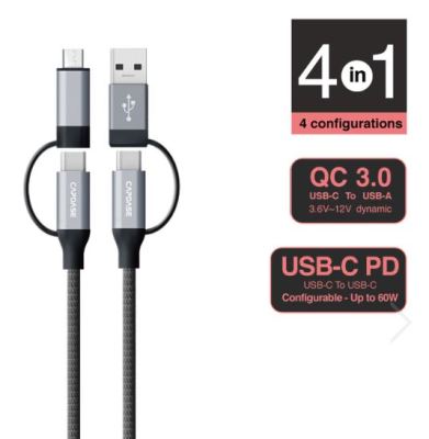 Capdase Metallic 4-in-1 QC &amp; USB-C PD Sync &amp; Fast Charge Cable
