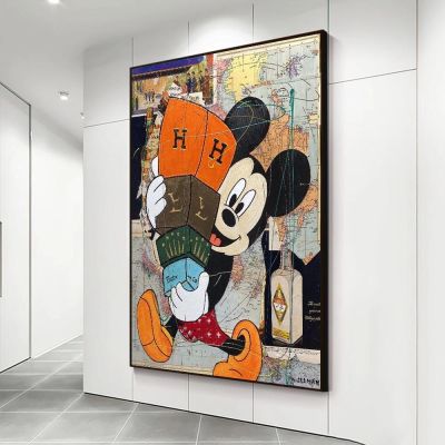 ภาพวาดผ้าใบ Graffiti การ์ตูน Mickey Mouse โปสเตอร์และภาพพิมพ์ภาพผนังศิลปะสำหรับห้องนั่งเล่นตกแต่งบ้านของขวัญเด็ก New