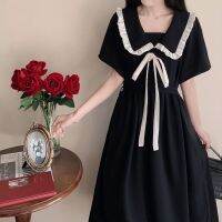 เสื้อผ้าแฟชั่นสำหรับสุภาพสตรี Big yards female doll get fat mm300 jin bowknot belt dress skirt loose French black dress