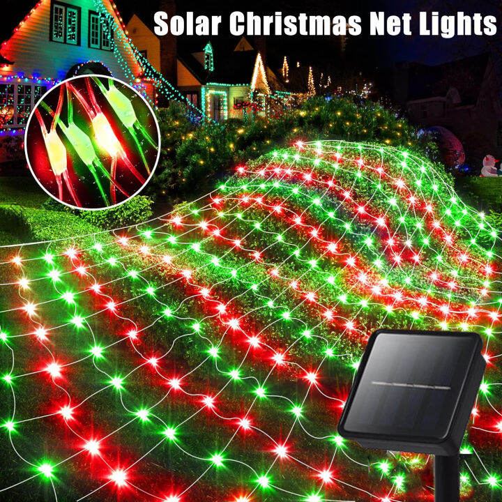 Solar Christmas Net Lights 200 PCS LED Shrub Net Lights Outdoor Net Lights Dark Green Line